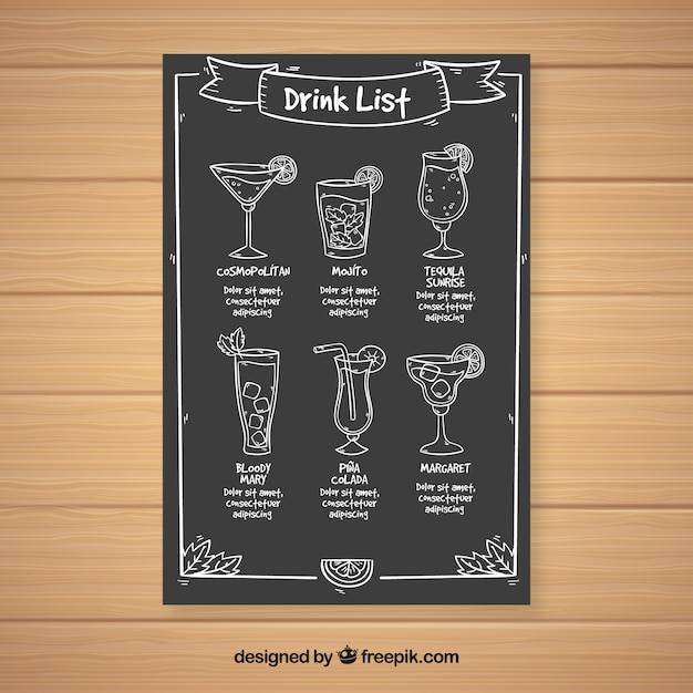 Бесплатное векторное изображение Шаблон меню экзотического коктейля в стиле доски