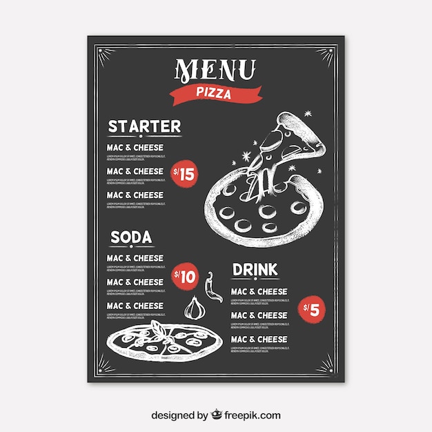 Free vector menu template for pizzeria