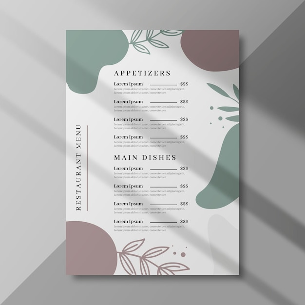 Free vector menu template for restaurant