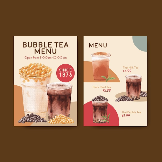 Menu template with bubble milk tea concept