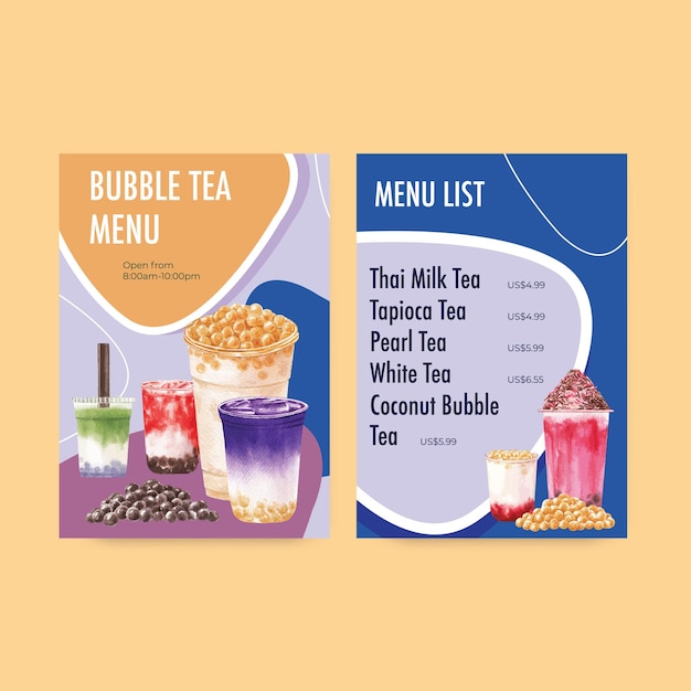 Free vector menu template with bubble milk tea