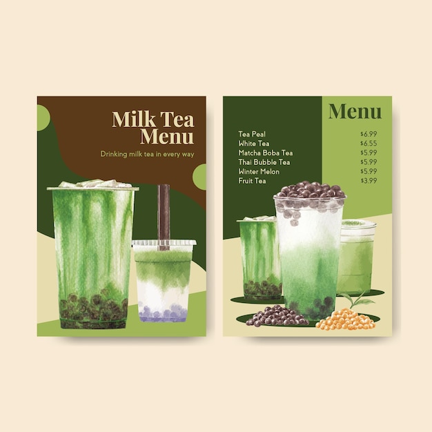 Free vector menu template with bubble milk tea