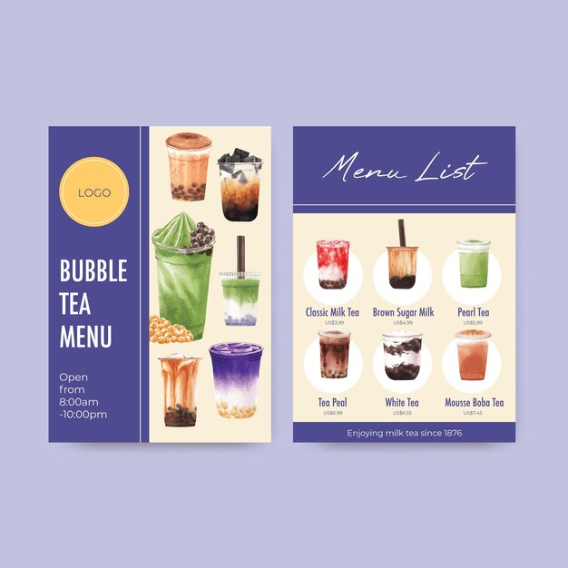 Free vector menu template with bubble milk tea