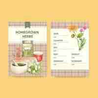 Free vector menu template with herb homegrown conceptwatercolor style