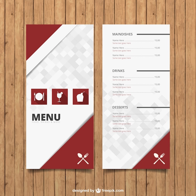 Free vector menu template with icons