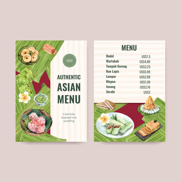 Free vector menu template with indonesian snack