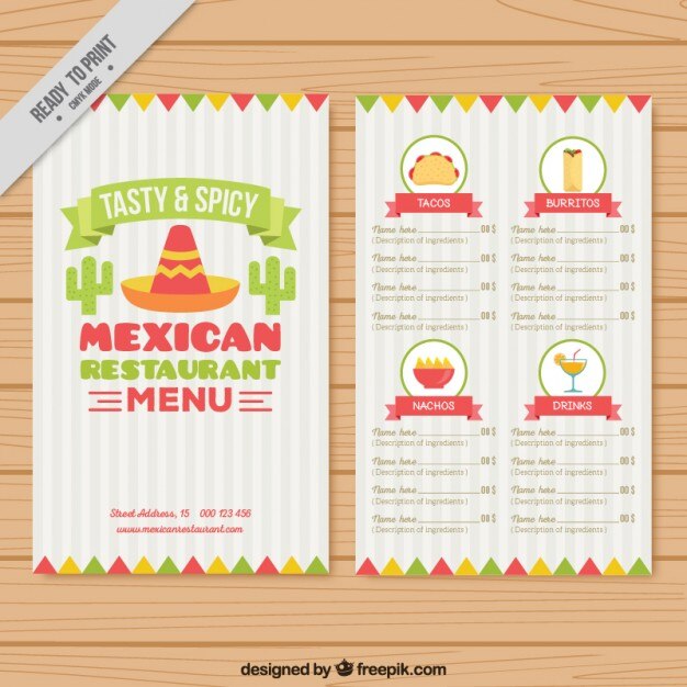 Free Vector menu template with mexican elements