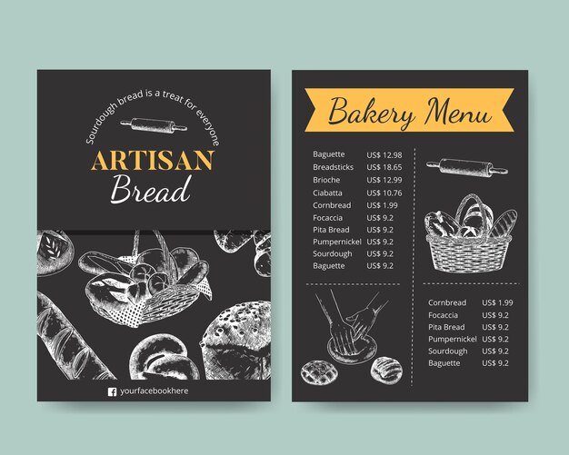 Menu template with sourdough conceptsketch drawing stylexA