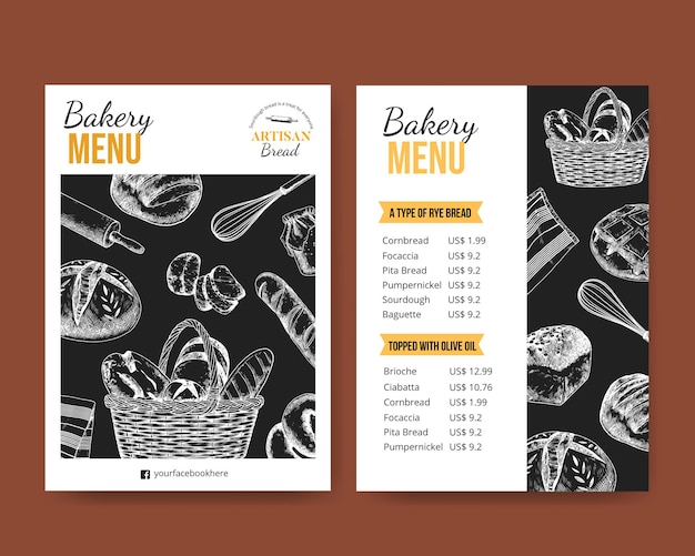 Free vector menu template with sourdough conceptsketch drawing stylexa