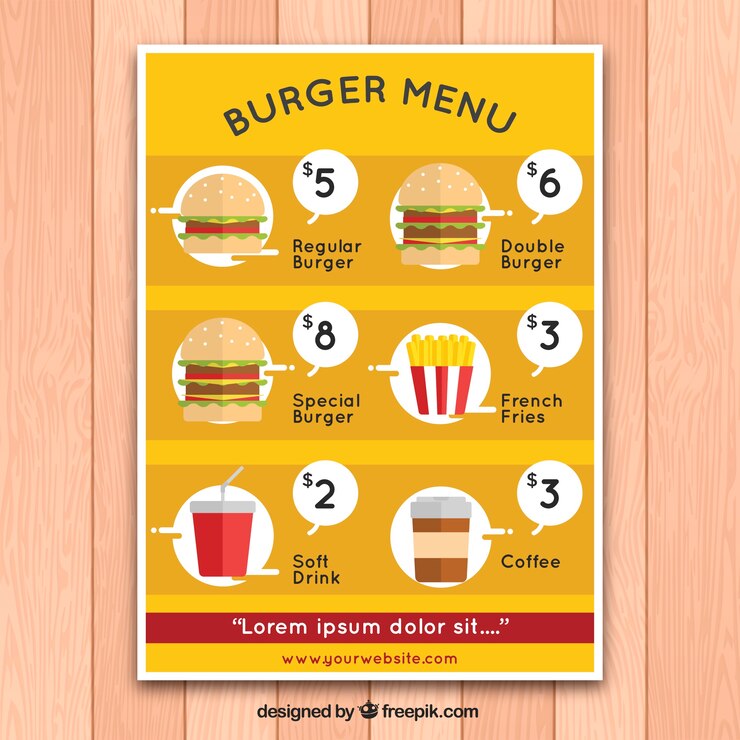 Free Vector menu template with variety of burgers