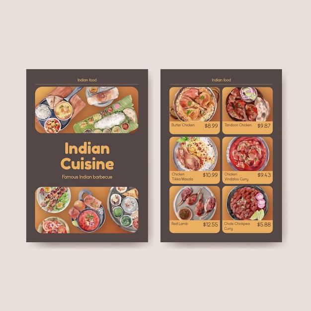 Menu templates with indian food