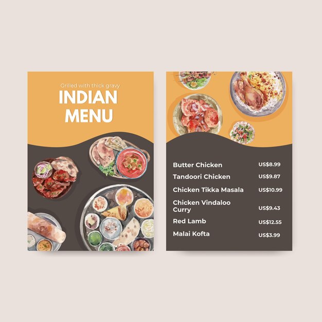 Шаблоны меню с индийской кухней