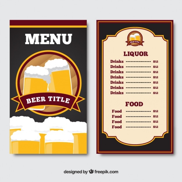 Menu with beers on the cover