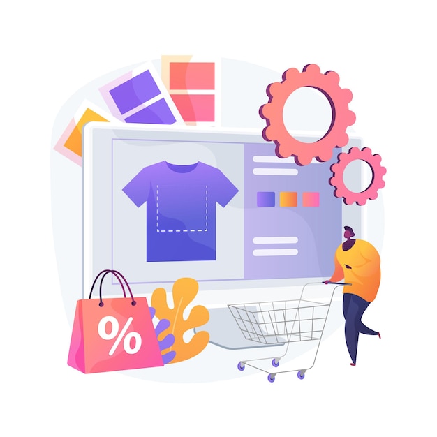 Vettore gratuito merch abbigliamento concetto astratto illustrazione vettoriale. abbigliamento per eventi, prodotti di merchandising personalizzato, servizio di progettazione di merchandising, stampa di marca su abbigliamento, metafora astratta del sito web online di merch maker.