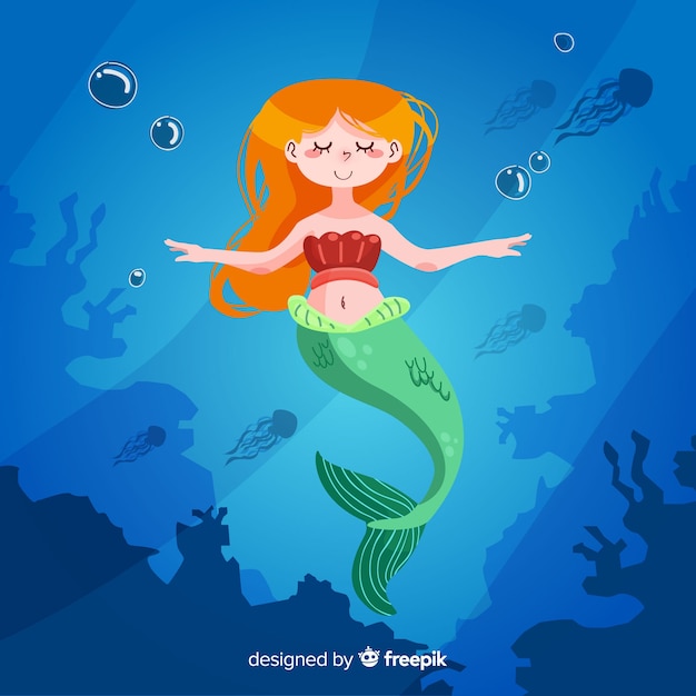 Mermaid character portrait flat design