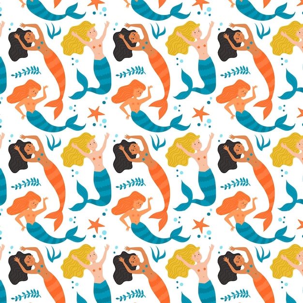 Free vector mermaid pattern collection concept