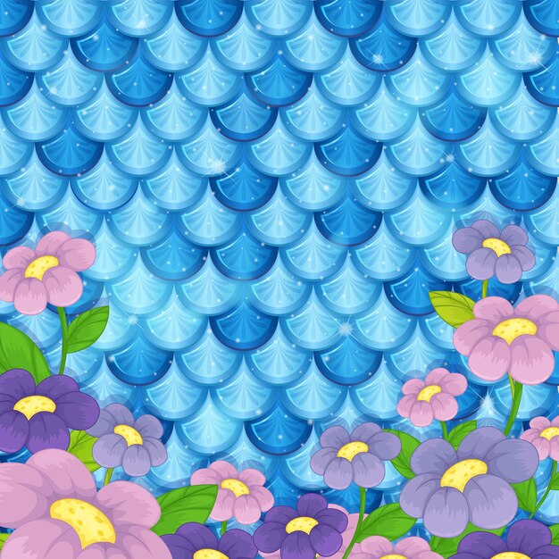 Mermaid scale pattern with many flowers