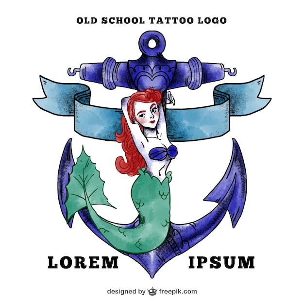 Free vector mermaid with anchor tattoo