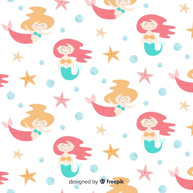 Mermaids swimming pattern flat design