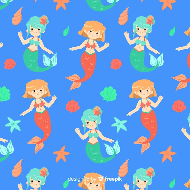 Mermaids swimming pattern flat design
