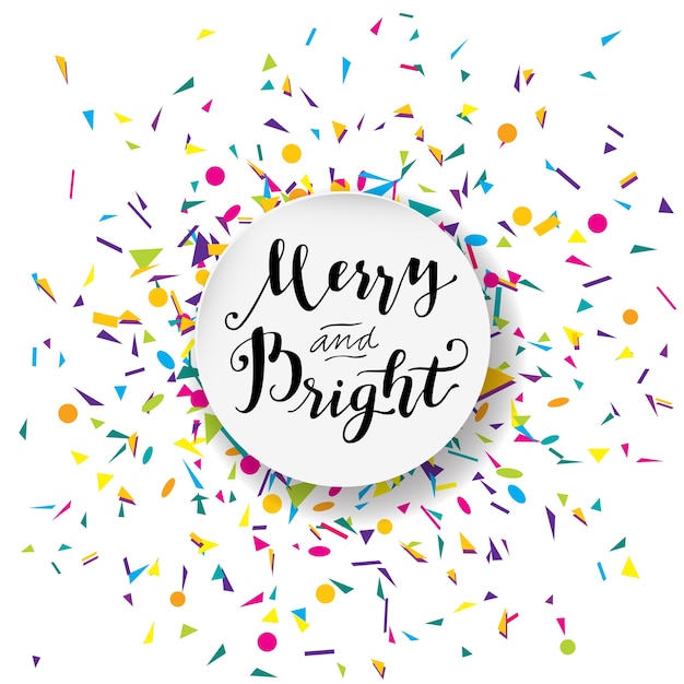 Merry and bright modern calligraphic design with confetti