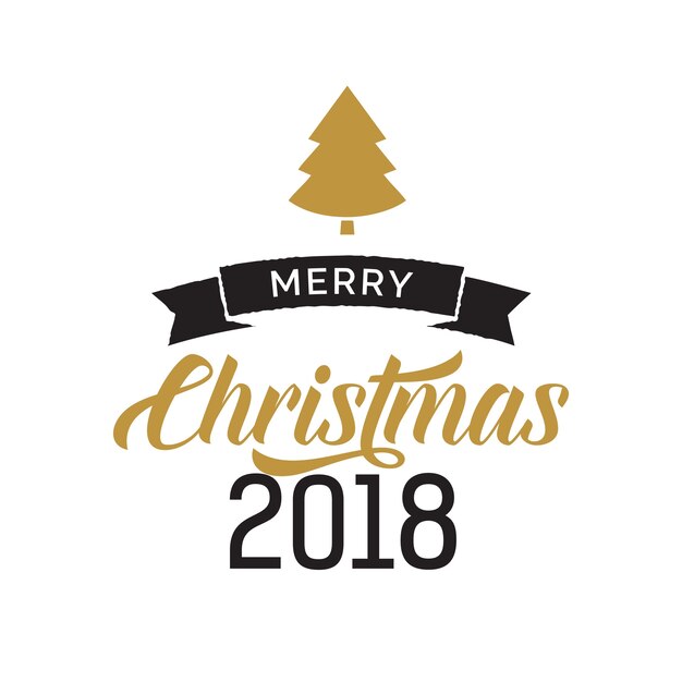 Merry Christmas 2018 calligraphy with tree