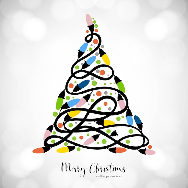 無料ベクター メリー クリスマスと新年あけましておめでとうございます装飾的なライト ツリー カード背景