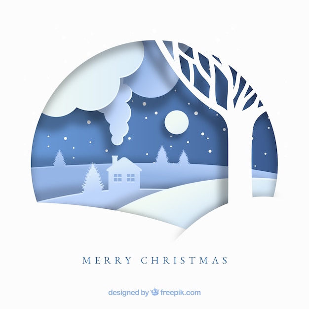 Бесплатное векторное изображение Счастливого рождества фон в стиле бумаги