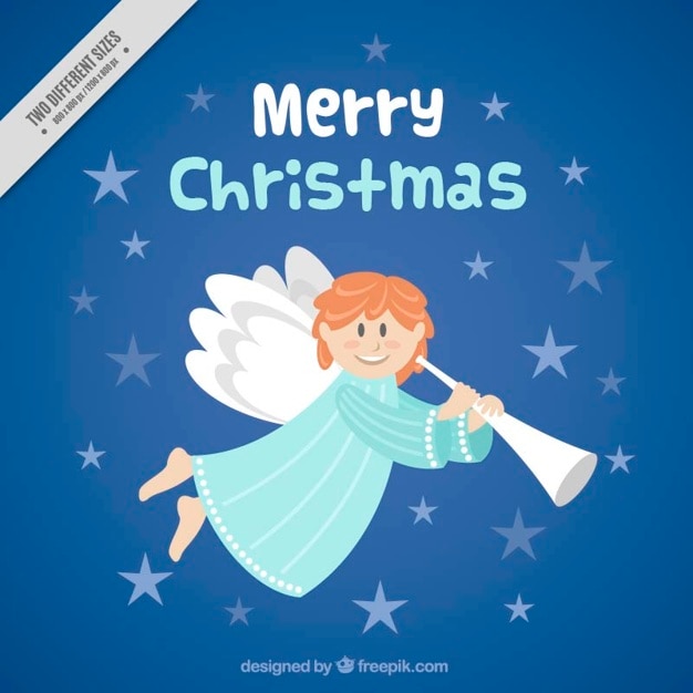 Бесплатное векторное изображение Счастливого рождества фон ангел с трубой