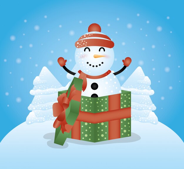 Merry Christmas background with cute snowman character