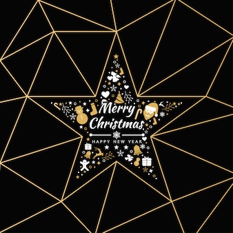 Merry christmas background with element star icons banner, snowflakes. vector illustration