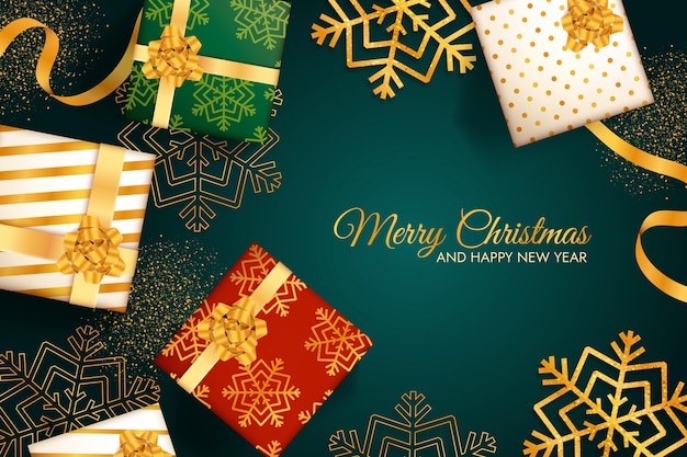 Free vector merry christmas background with gifts