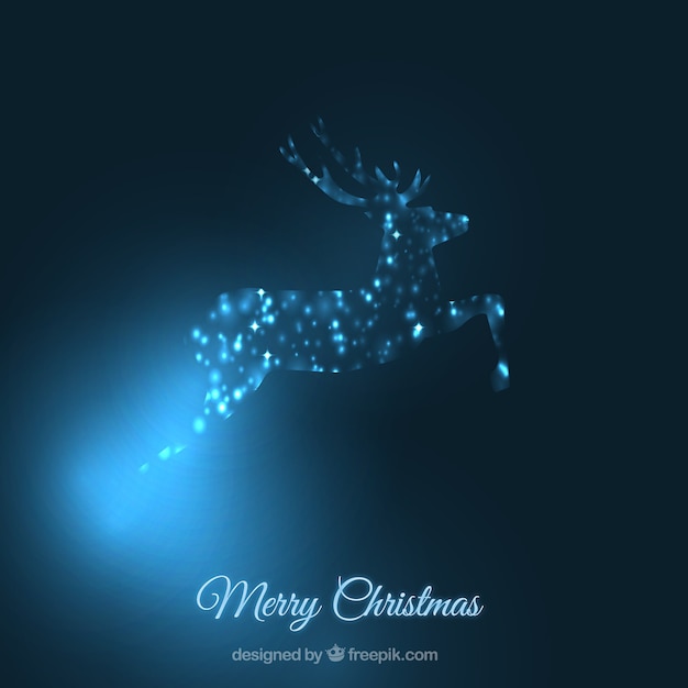 Merry christmas background with glowing silhouette of reindeer