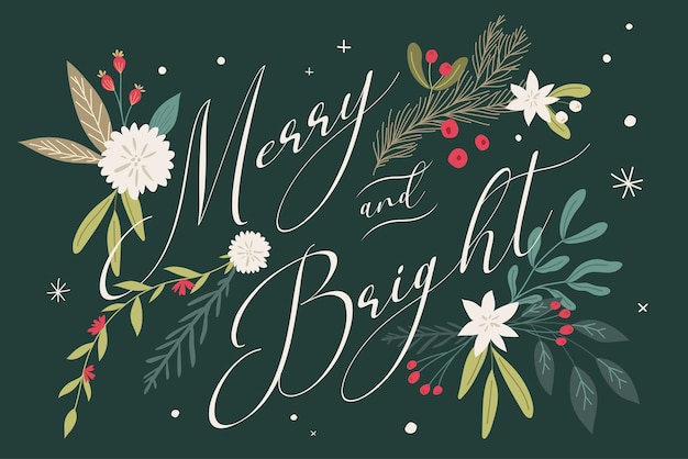 Free vector merry christmas background with hand drawn floral ornaments