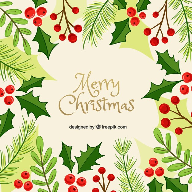 Merry christmas background with hand drawn wreath