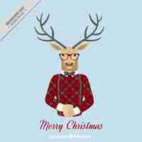 Free vector merry christmas background with hipster reindeer