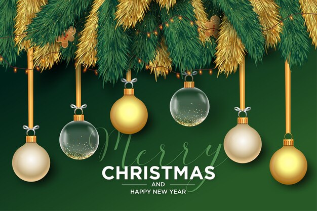 Merry Christmas Background with Realistic Balls Frame