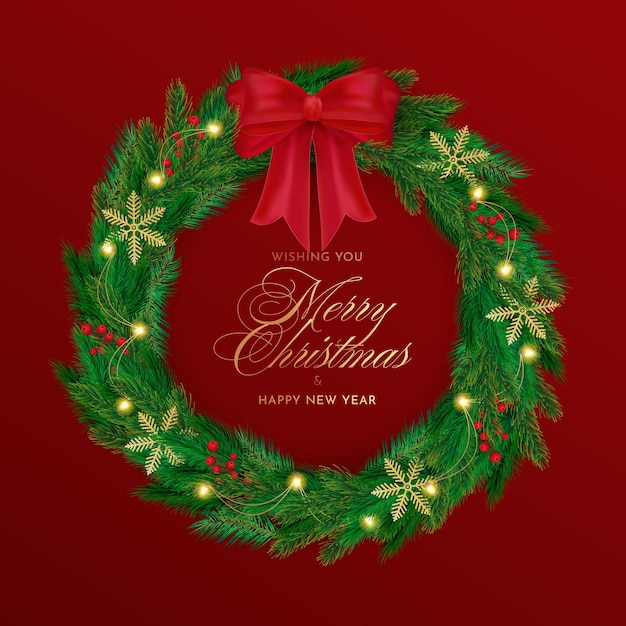 Free vector merry christmas background with realistic wreath