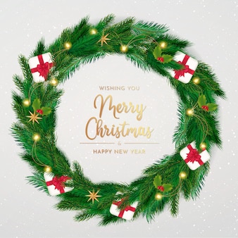 Merry christmas background with realistic wreath