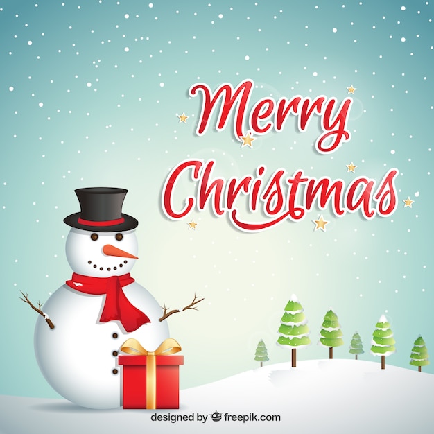 Free vector merry christmas background with snowman