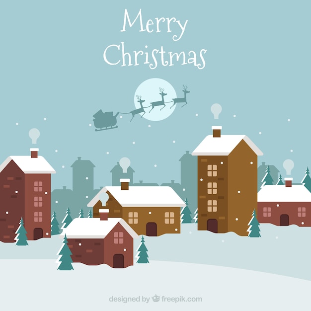Free vector merry christmas background with snowy city