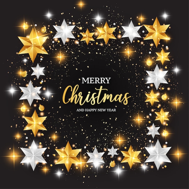 Free vector merry christmas background with stars frame