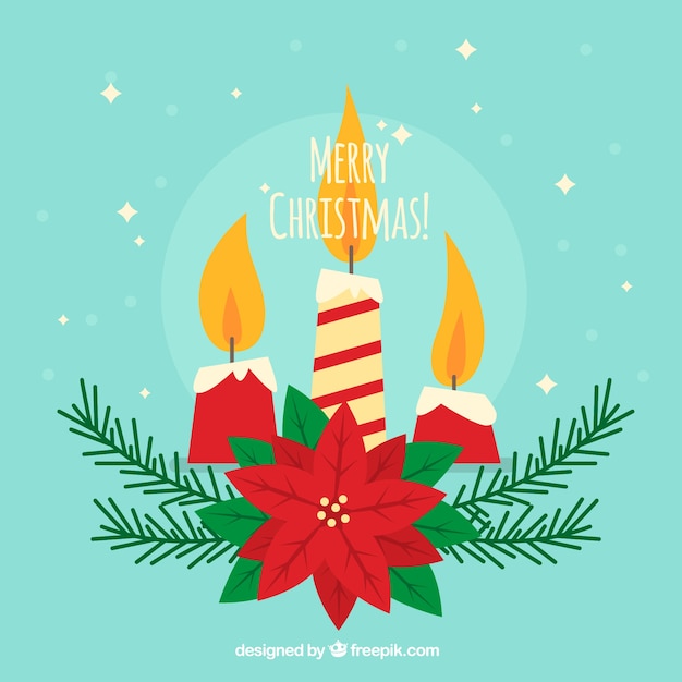 Free vector merry christmas background with three decorated candles