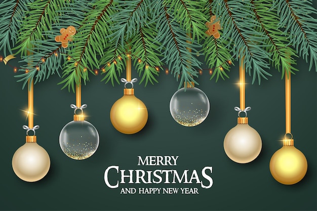 Merry christmas banner background with realistic decoration