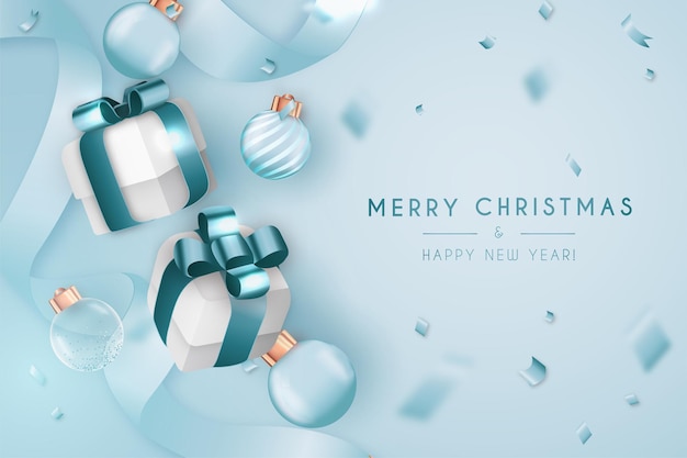 Merry christmas banner background with realistic elements