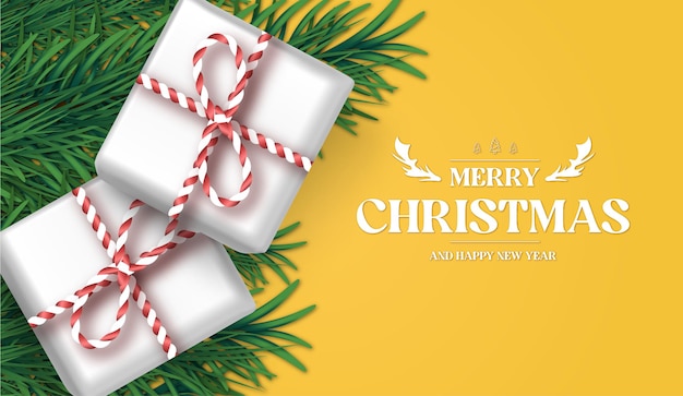 Merry christmas banner background with realistic gifts