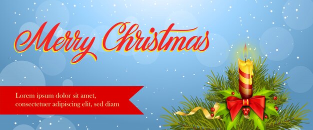 Merry Christmas banner design. Burning candle