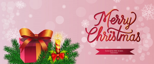 Merry christmas banner design. gift, burning candle