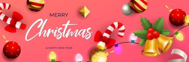 Merry Christmas banner design with bells