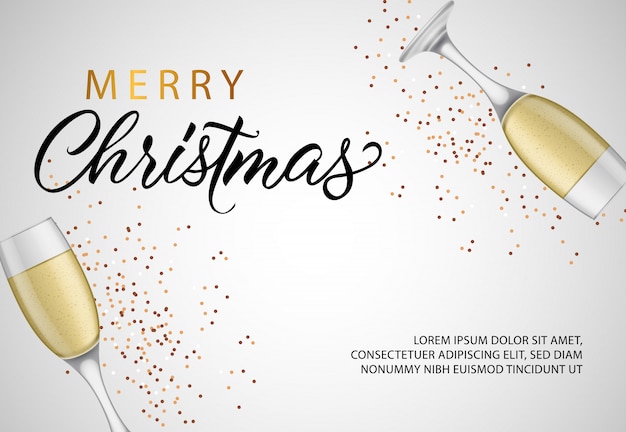 Free vector merry christmas banner design with champagne flutes